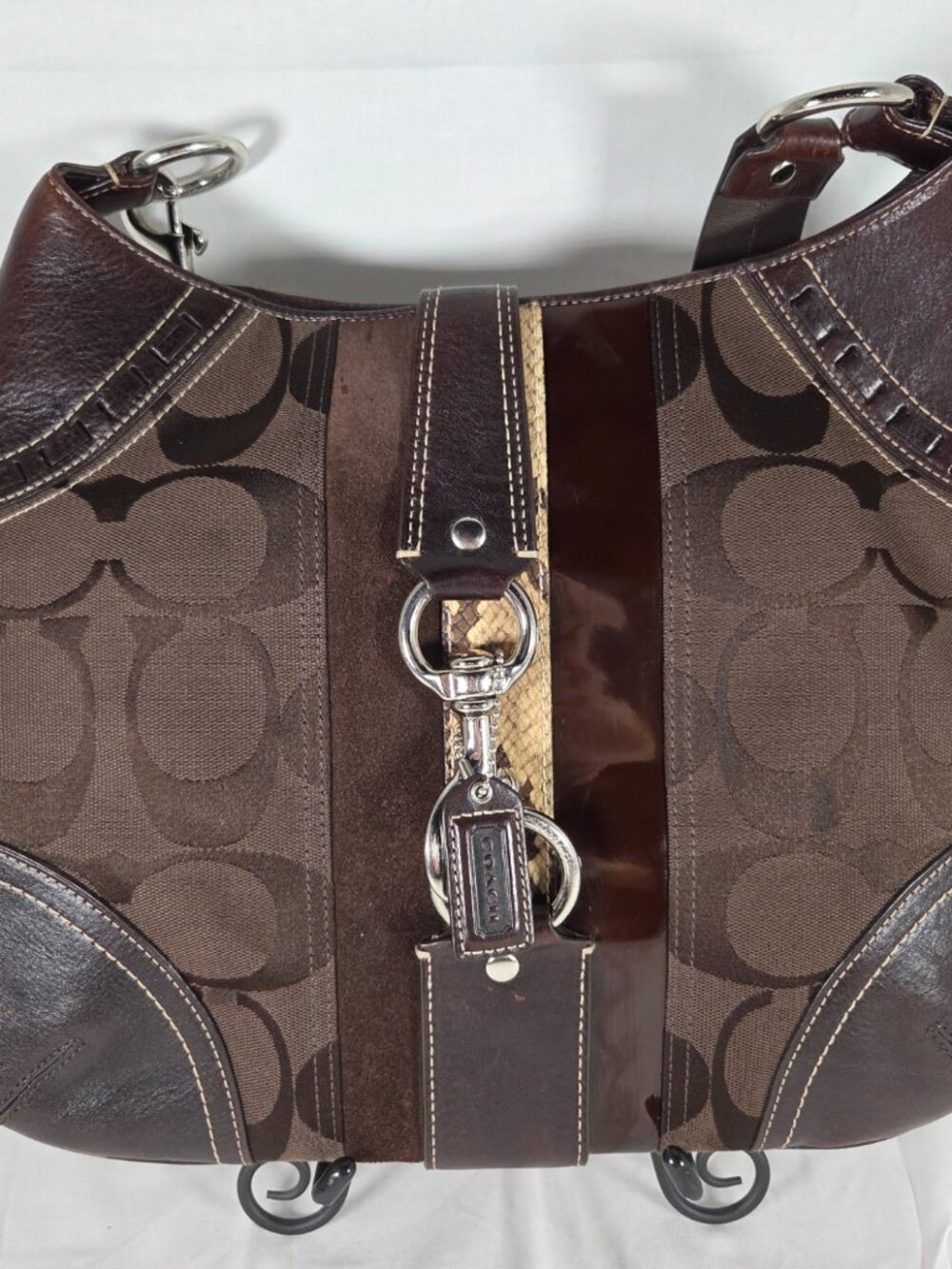 Coach 10260 Hampton Brown Python Stripe Hobo Bag